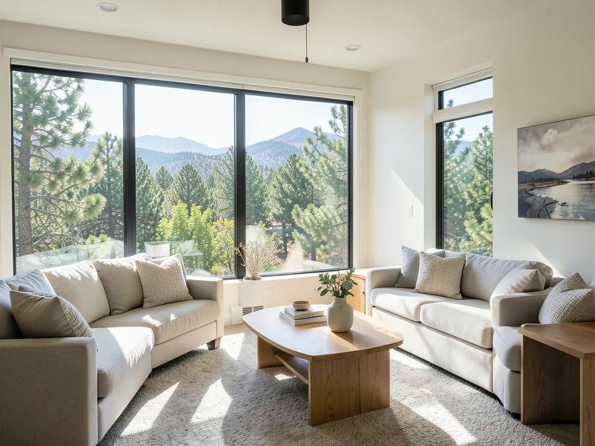 Bright Colorado living room with a large new replacement window